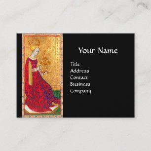ANTIQUE TAROTS QUEEN OF CUPS GOLD BLACK MONOGRAM BUSINESS CARD