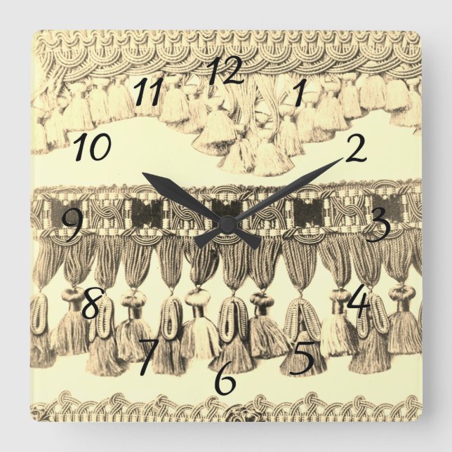 Antique tassel and lace tribal pattern square wall clock (Front)