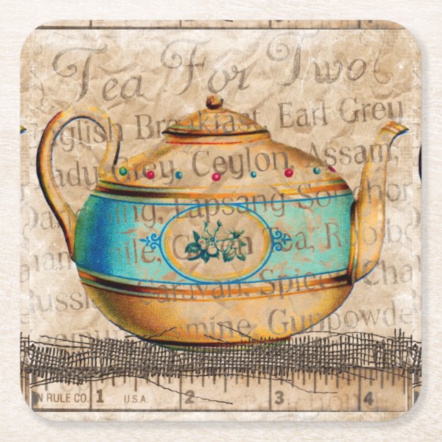 Antique Tea Pot Square Paper Coaster (Front)