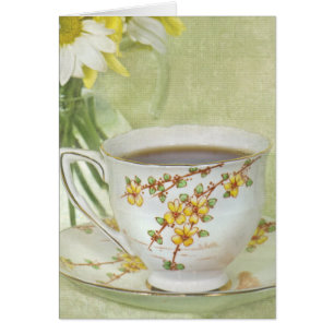 antique teacup with daisy bouquet cards