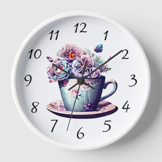 Antique Teacup with Vintage Flowers  Clock (Front)