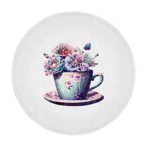 Antique Teacup with Vintage Flowers  Cutting Board