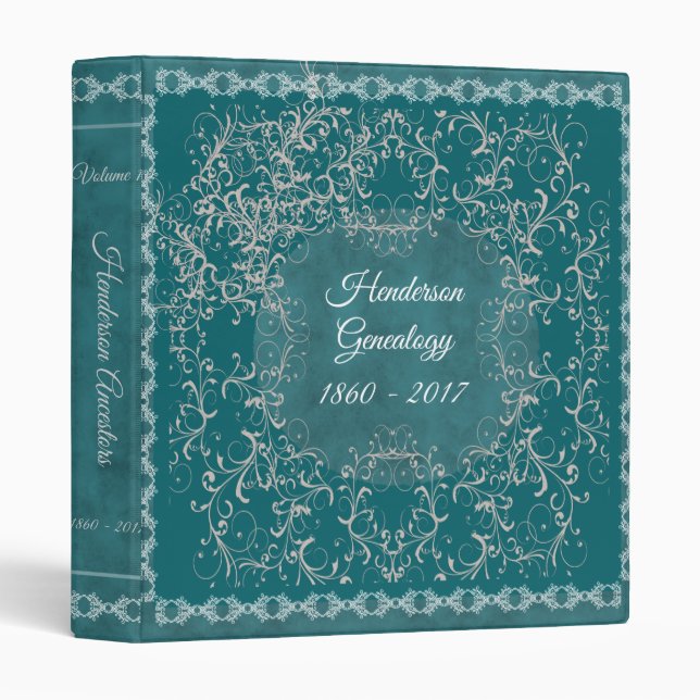 Antique Teal Genealogy 3 Ring Binder (Front/Spine)