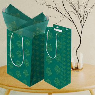 Antique Teal Green Gold Damask Medium Gift Bag