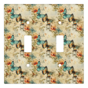 Antique Teal Orange Butterfly Floral Light Switch Cover