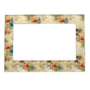 Antique Teal Orange Butterfly Floral Magnetic Frame