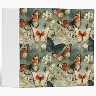 Antique Teal Orange Butterfly White Blossom 3 Ring Binder