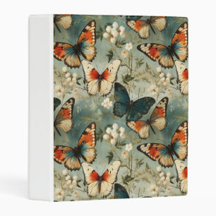 Antique Teal Orange Butterfly White Blossom Mini Binder