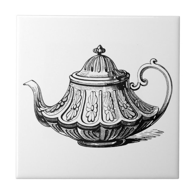 Antique Teapot Illustration Ceramic Tile (Front)