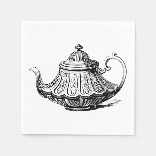 Antique Teapot Illustration Napkins (Front)