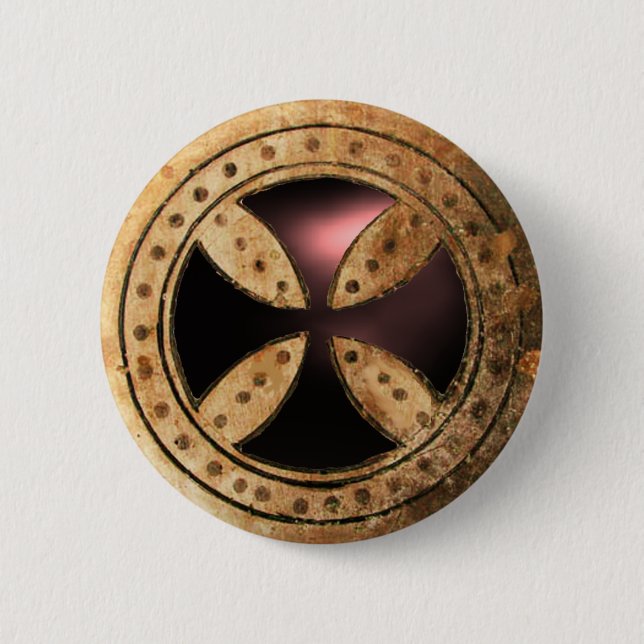 ANTIQUE TEMPLAR CROSS Black Onyx  Gem Button (Front)