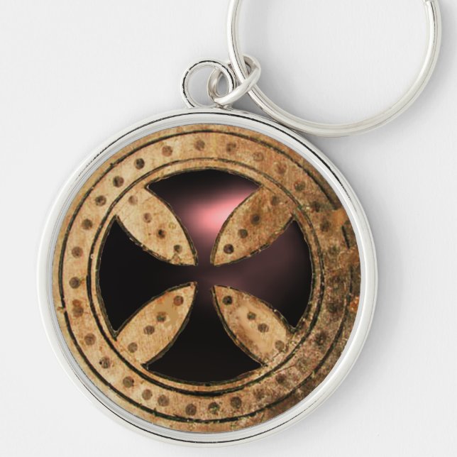 ANTIQUE TEMPLAR CROSS Black Onyx Gem Keychain (Front)