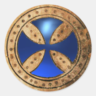 ANTIQUE TEMPLAR  CROSS Blue Sapphire Gem Classic Round Sticker