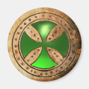 ANTIQUE TEMPLAR CROSS Green Emerald Gem Magnet