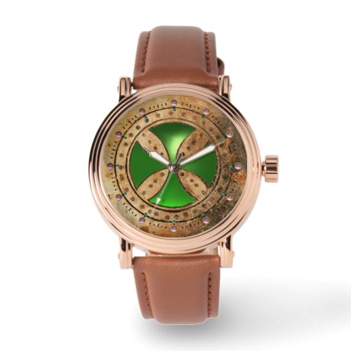 ANTIQUE TEMPLAR CROSS Green Emerald Gem Watch