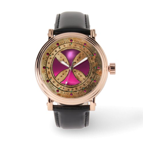 ANTIQUE TEMPLAR CROSS Pink Fuchsia Gem Watch