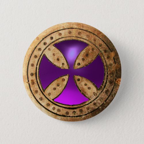 ANTIQUE TEMPLAR CROSS Purple Amethyst Gem Button