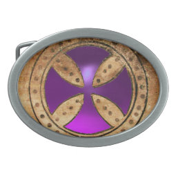 ANTIQUE TEMPLAR CROSS Purple Amethyst Gem Oval Belt Buckle