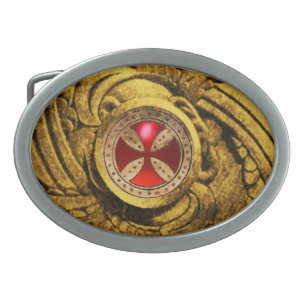 ANTIQUE TEMPLAR CROSS Red Ruby Gem Belt Buckle
