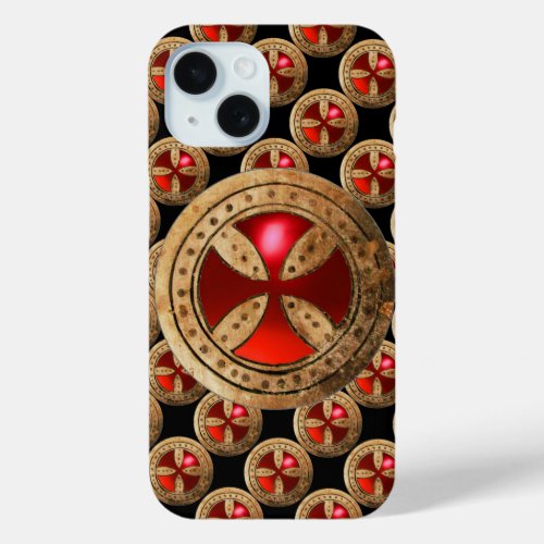 ANTIQUE TEMPLAR CROSS Red Ruby Gem iPhone 15 Case