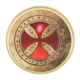 ANTIQUE TEMPLAR CROSS Red Ruby Gem Gold Finish Lapel Pin