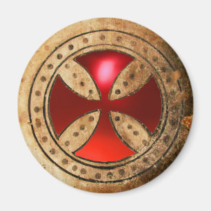 ANTIQUE TEMPLAR CROSS Red Ruby Gem Magnet