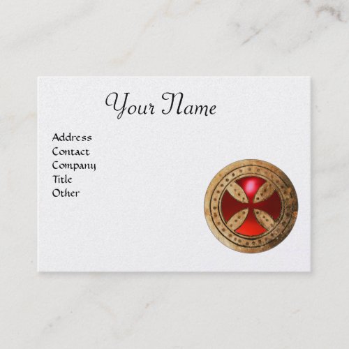 ANTIQUE TEMPLAR CROSS Red Ruby Gem Monogram Pearl Business Card