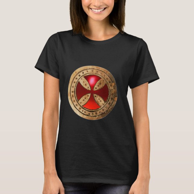 ANTIQUE TEMPLAR CROSS Red Ruby Gem T-Shirt (Front)