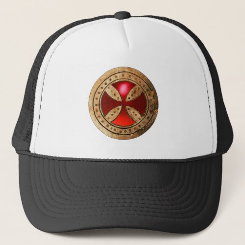 ANTIQUE TEMPLAR CROSS Red Ruby Gem Trucker Hat