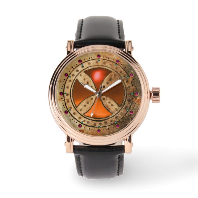 ANTIQUE TEMPLAR CROSS Yellow Orange Gem Watch (Front)