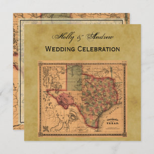 * Antique Texas Map #1, Distressed BG #3 Invitation