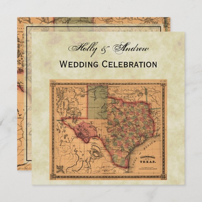 * Antique Texas Map #1, Distressed BG #3 Invitation (Front/Back)