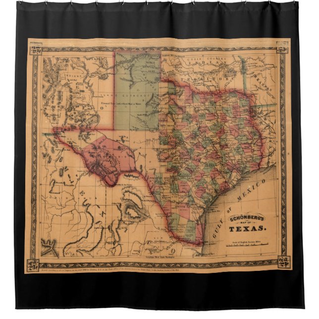 Antique Texas Map #1 Shower Curtain (Front)