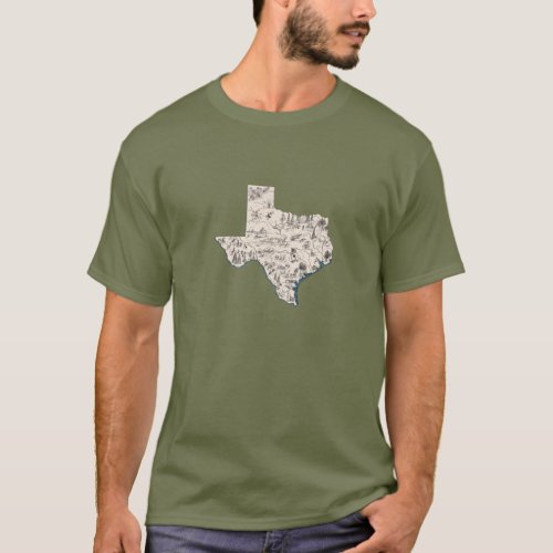 Antique Texas Shaped Vintage Texan Picture Map T_Shirt