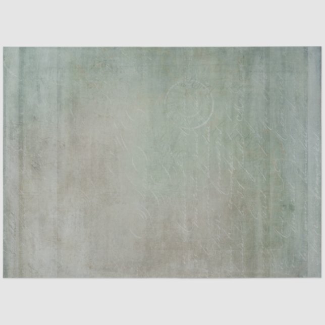 Antique Texture Green Blue Gray Ephemera Decoupage Tissue Paper (Front)