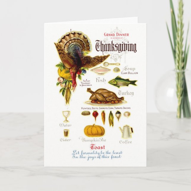 Antique Thanksgiving Menu Greeting Card (Front)