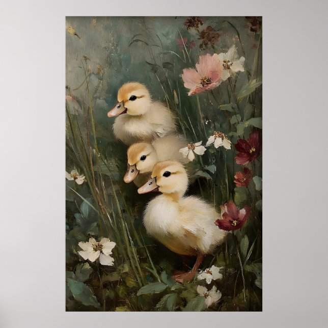Antique Three Ducklings Printable Art, Duck Poster (Front)
