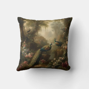 Antique Three Peacocks English Manor Garden Accent Throw Pillow