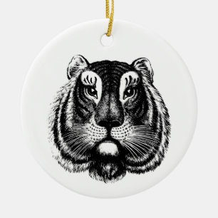 Antique Tiger Cat  Ceramic Ornament