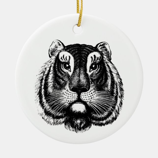 Antique Tiger Cat  Ceramic Ornament (Front)