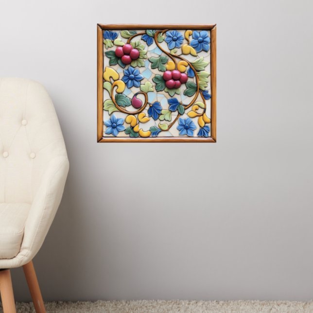 Antique Tile Floral Pattern Wall Decal (Living Room 2)