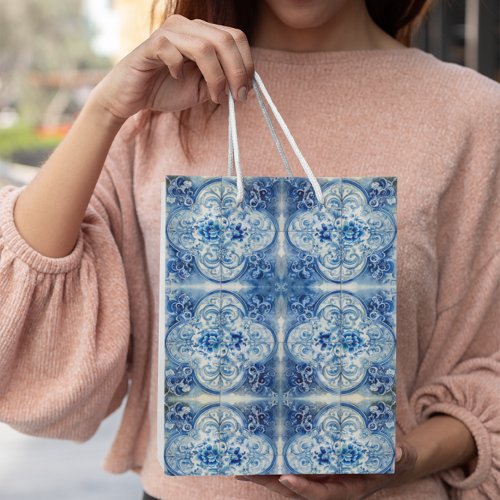 Antique Tile in Delft Blue  Medium Gift Bag