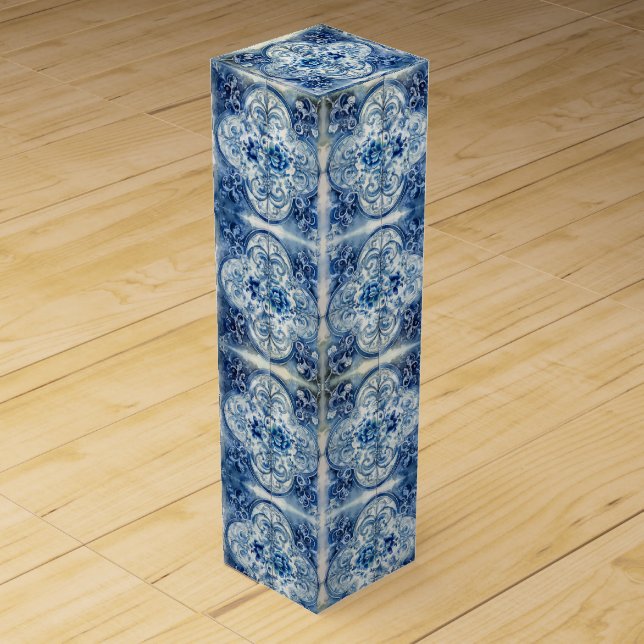 Antique Tile in Delft Blue  Wine Box (Front)