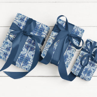 Antique Tile in Delft Blue Wrapping Paper Sheets