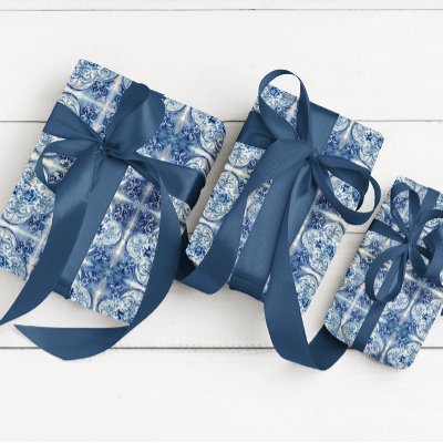 Antique Tile in Delft Blue  Wrapping Paper Sheets
