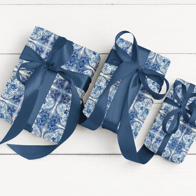 Antique Tile in Delft Blue  Wrapping Paper Sheets (Creator Uploaded)