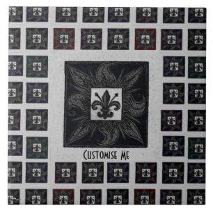 Antique Tiled Fleur de Lis (Black) Tile