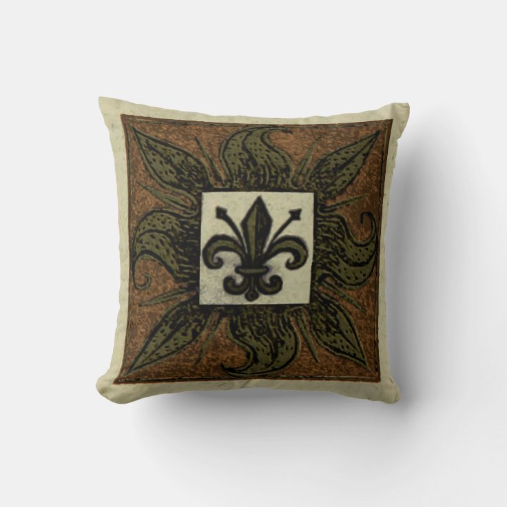 Antique Tiled Fleur de Lis Throw Pillow Zazzle