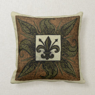 Antique Tiled Fleur de Lis Throw Pillow