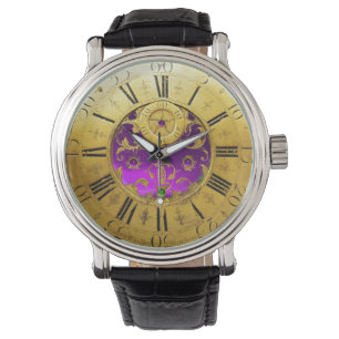 ANTIQUE TIME Purple Amethyst Gemstones,Gold Yellow Watch
